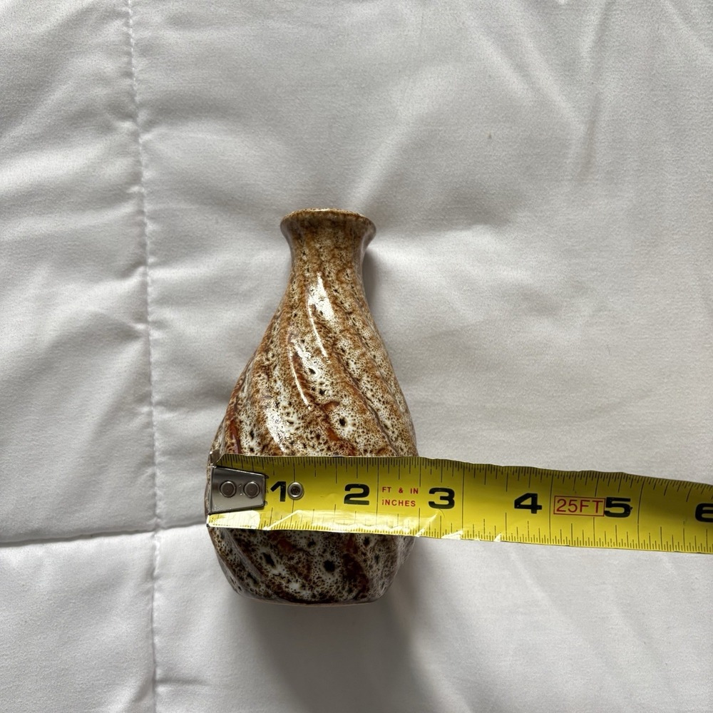 Vintage Pottery Vase Brown Beige Mottled Handmade Rustic Speckled Neutral - Picture 9 of 9